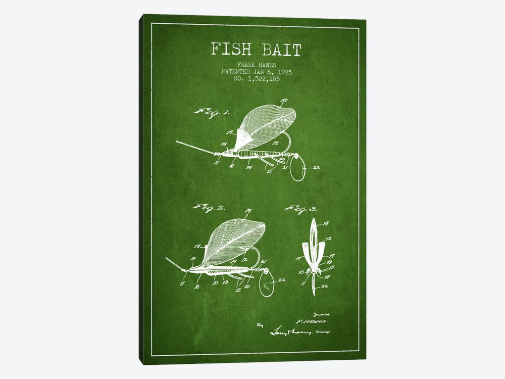 Fish Bait Green Patent Blueprint by Aged Pixel 1-piece Art Print