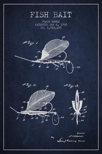 Fishing: Fish Bait Navy Blue Patent Blueprint by Aged Pixel