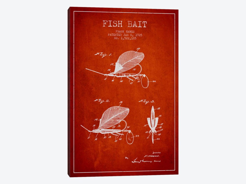 Fish Bait Red Patent Blueprint by Aged Pixel 1-piece Canvas Print