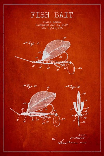 Fishing: Fish Bait Red Patent Blueprint by Aged Pixel