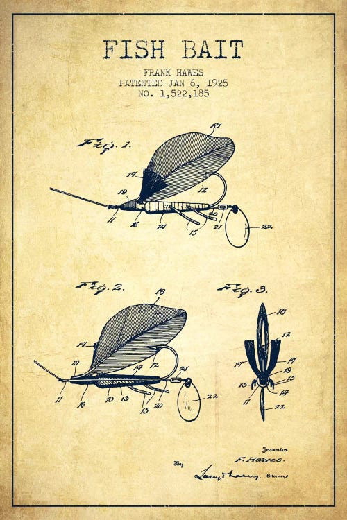 Fish Bait Vintage Patent Blueprint by Aged Pixel wall art