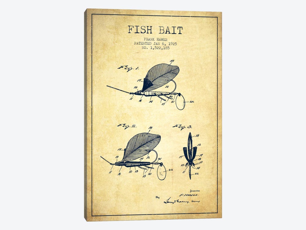 Fish Bait Vintage Patent Blueprint by Aged Pixel 1-piece Canvas Art