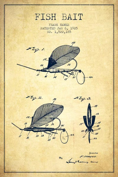Sports Blueprints: Fish Bait Vintage Patent Blueprint by Aged Pixel