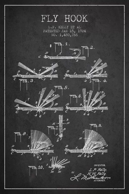 Fly Hook Charcoal Patent Blueprint