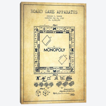 Monopoly Vintage Patent Blueprint Canvas Print #ADP125} by Aged Pixel Canvas Print