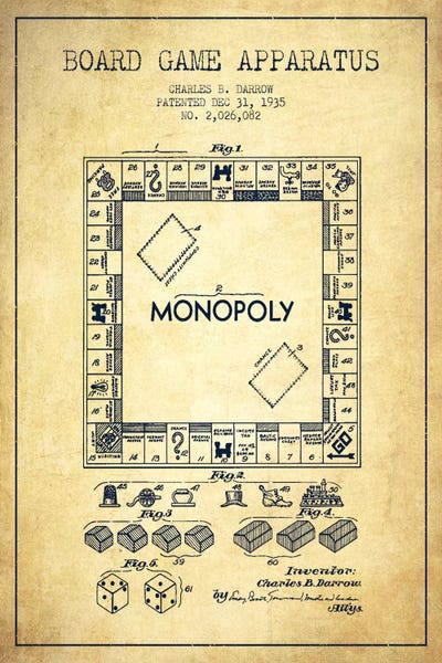 Blueprints & Patent Sketches: Monopoly Vintage Patent Blueprint by Aged Pixel
