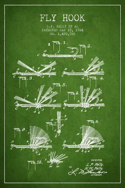 Fly Hook Green Patent Blueprint