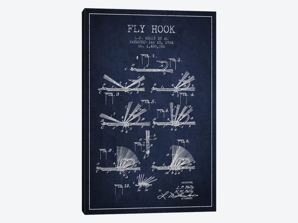 Fly Hook Navy Blue Patent Blueprint by Aged Pixel 1-piece Canvas Artwork