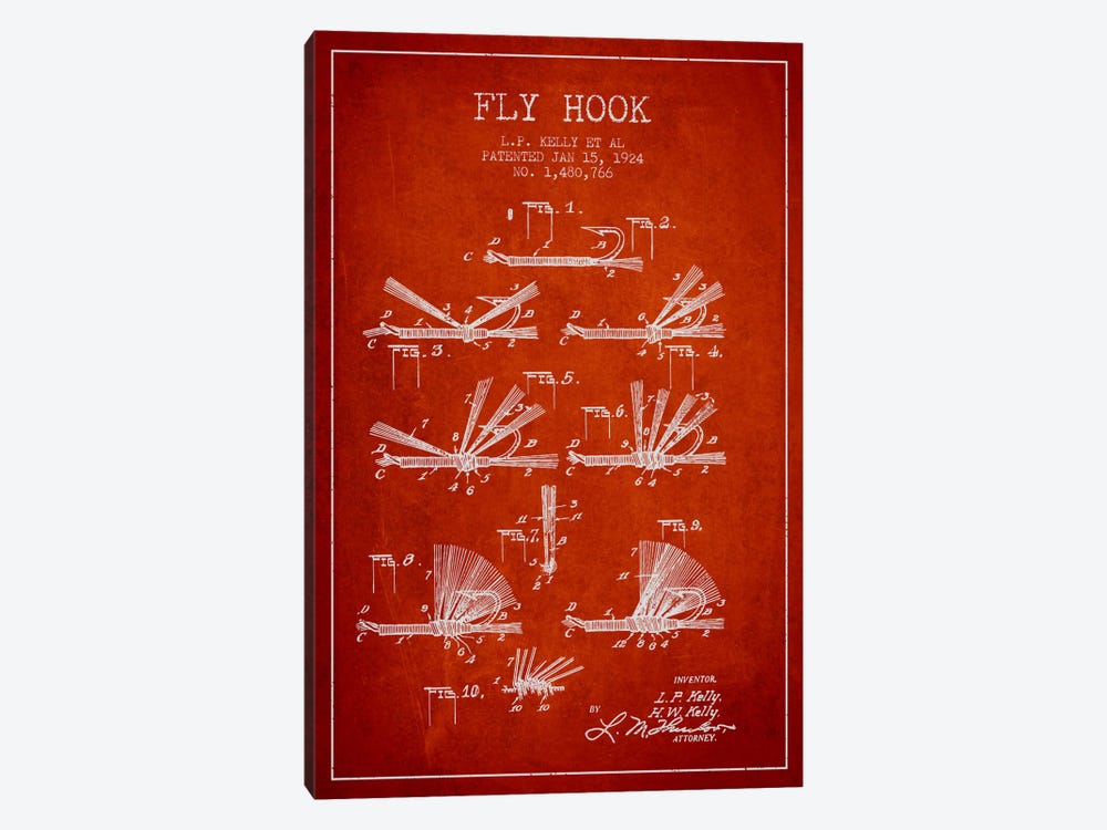 Fly Hook Red Patent Blueprint by Aged Pixel 1-piece Art Print