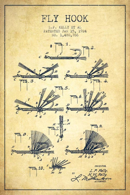 Fly Hook Vintage Patent Blueprint