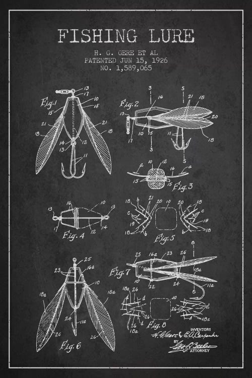 Fishing Lure Charcoal Patent Blueprint