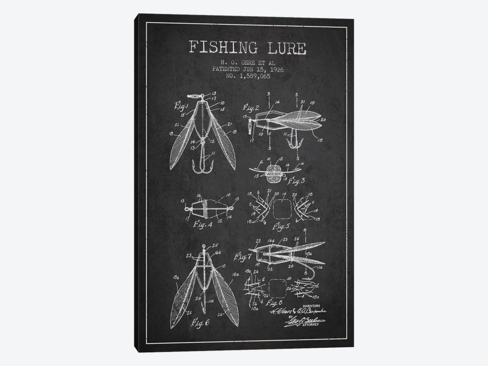 Fishing Lure Charcoal Patent Blueprint by Aged Pixel 1-piece Art Print