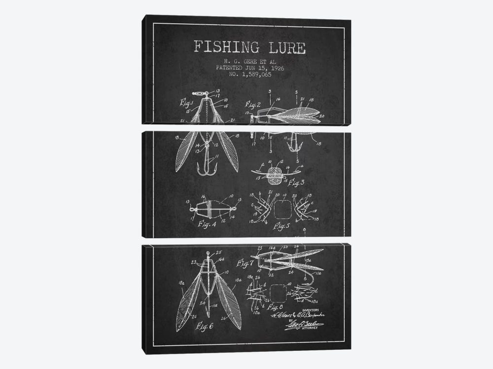 Fishing Lure Charcoal Patent Blueprint by Aged Pixel 3-piece Canvas Print