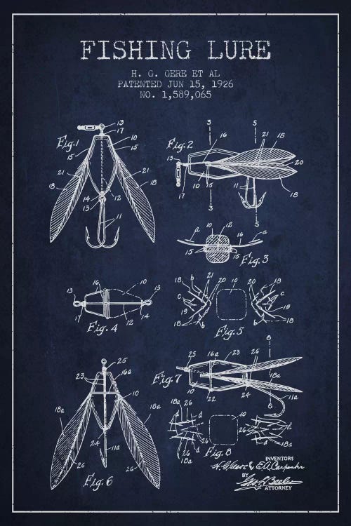 Fishing Lure Navy Blue Patent Blueprint