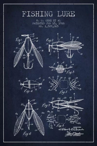 Fishing Lure Navy Blue Patent Blueprint