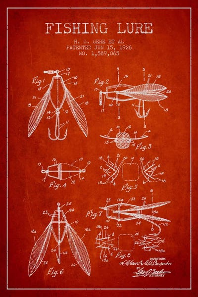 Sports Blueprints: Fishing Lure Red Patent Blueprint by Aged Pixel