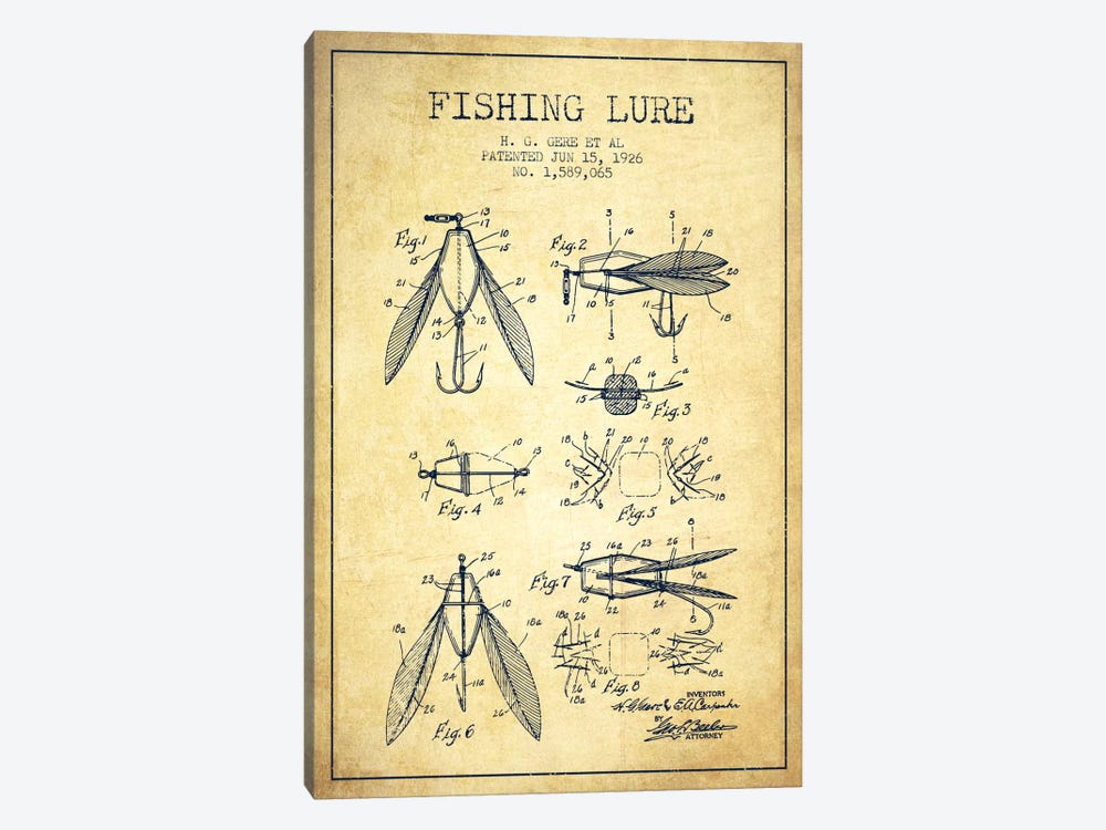 Fishing Lure Vintage Patent Blueprint by Aged Pixel 1-piece Canvas Print