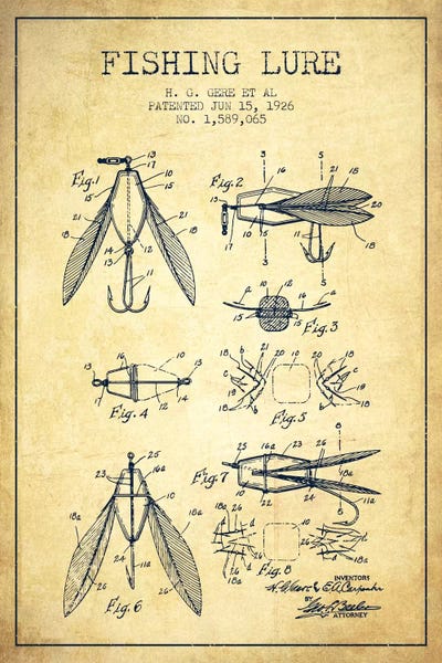 Sports Blueprints: Fishing Lure Vintage Patent Blueprint by Aged Pixel