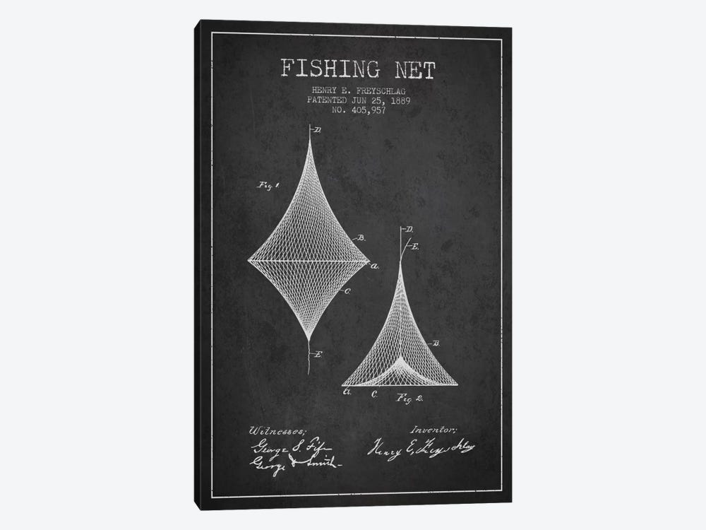 Fishing Net Charcoal Patent Blueprint by Aged Pixel 1-piece Canvas Art