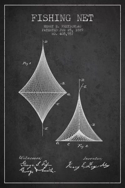 Sports Blueprints: Fishing Net Charcoal Patent Blueprint by Aged Pixel