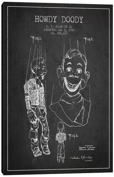 Howdy Doody Dark Patent Blueprint Canvas Art Print - Puppets