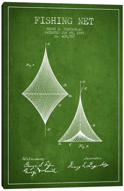 Fishing Net Green Patent Blueprint Canvas Art Print