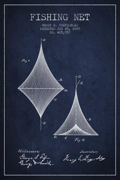 Fishing Net Navy Blue Patent Blueprint by Aged Pixel wall art