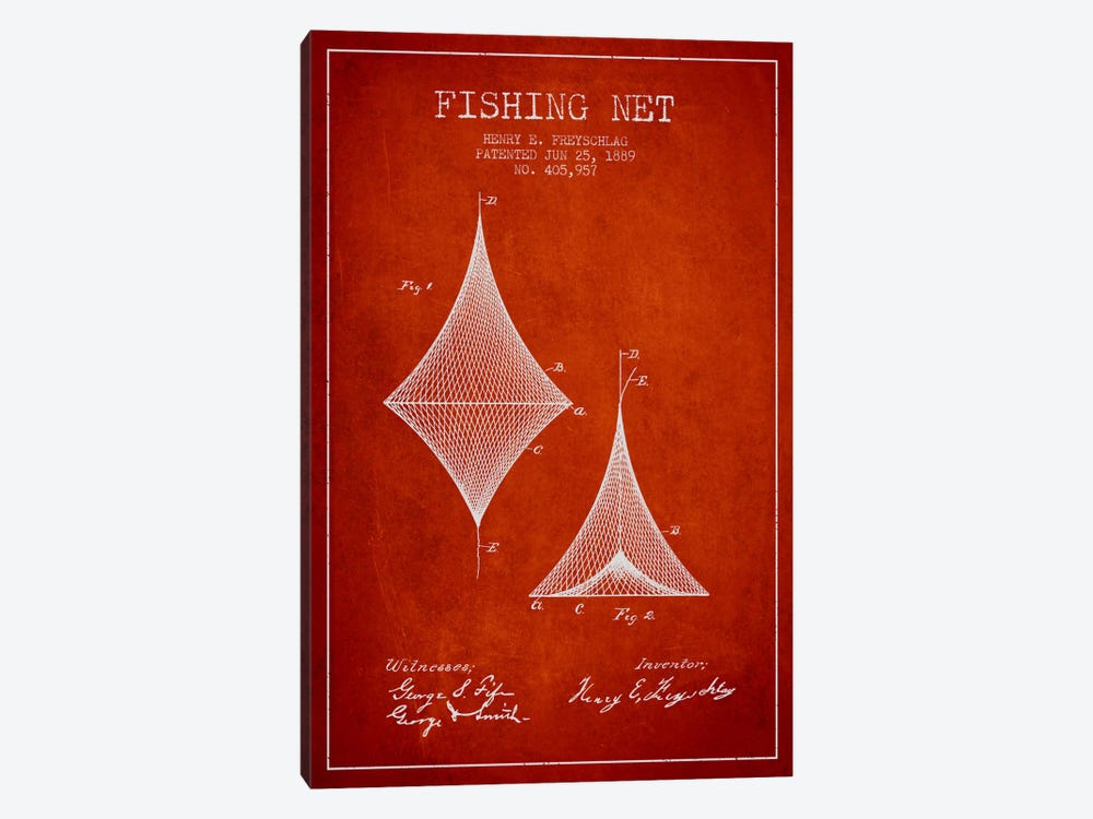 Fishing Net Red Patent Blueprint by Aged Pixel 1-piece Canvas Wall Art