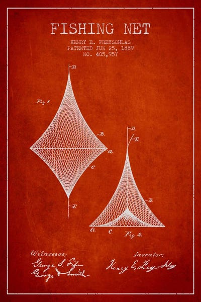 Fishing: Fishing Net Red Patent Blueprint by Aged Pixel