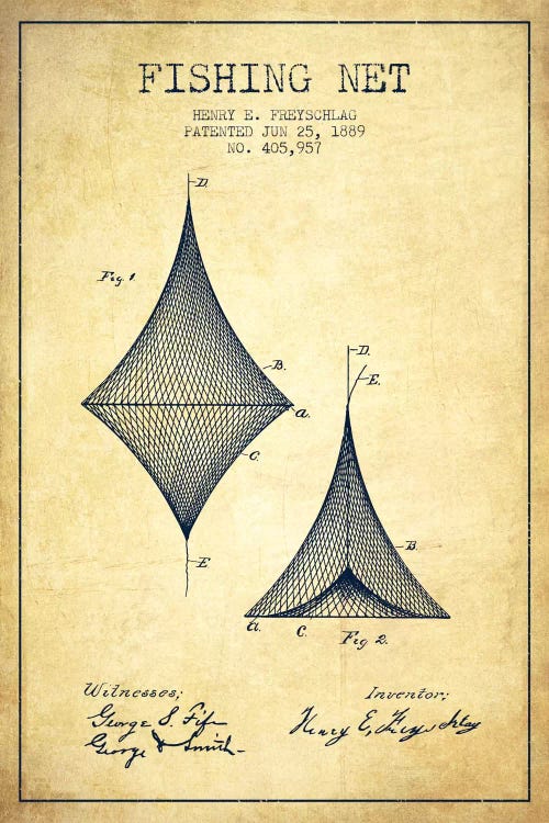 Fishing Net Vintage Patent Blueprint by Aged Pixel wall art