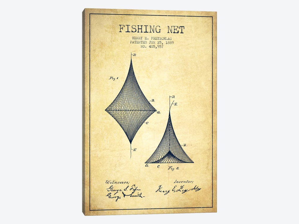 Fishing Net Vintage Patent Blueprint by Aged Pixel 1-piece Art Print