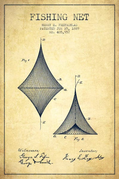 Fishing: Fishing Net Vintage Patent Blueprint by Aged Pixel
