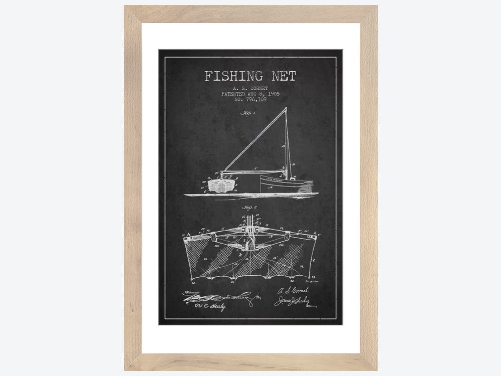 Fishing Net Charcoal Patent Blueprint Canv - Canvas Print