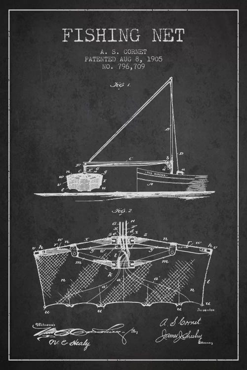 Fishing Net Charcoal Patent Blueprint