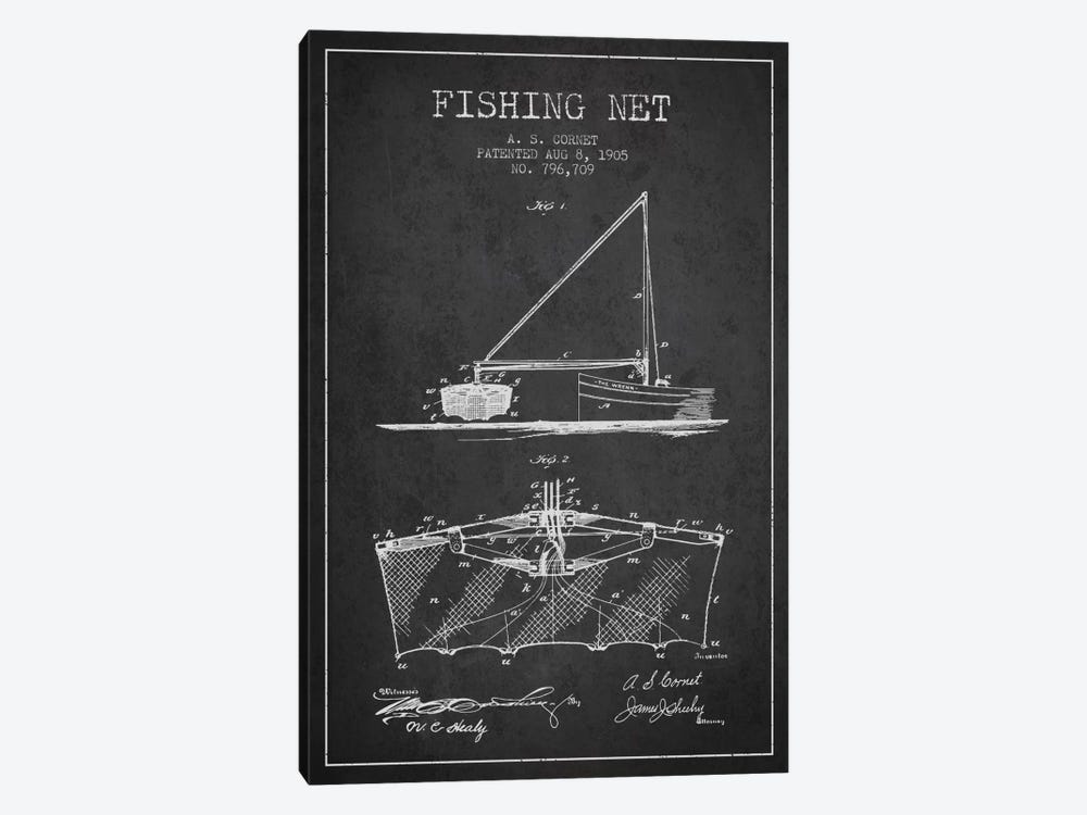Fishing Net Charcoal Patent Blueprint by Aged Pixel 1-piece Canvas Wall Art