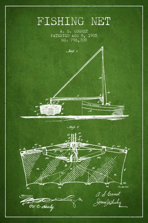 Fishing Net Green Patent Blueprint