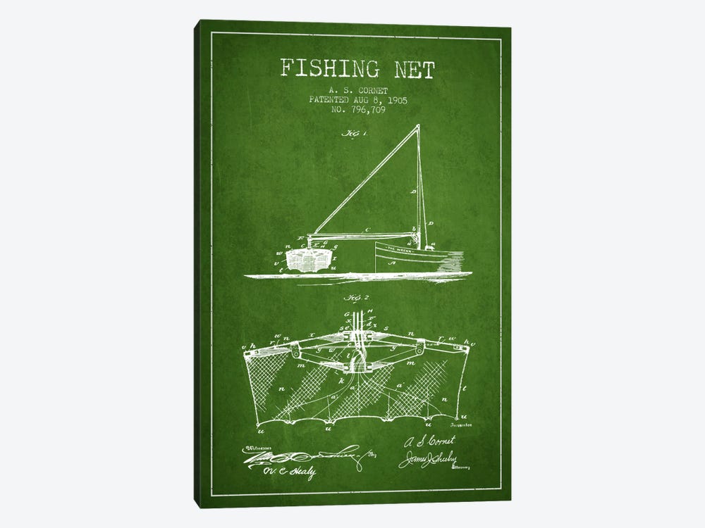 Fishing Net Green Patent Blueprint by Aged Pixel 1-piece Art Print