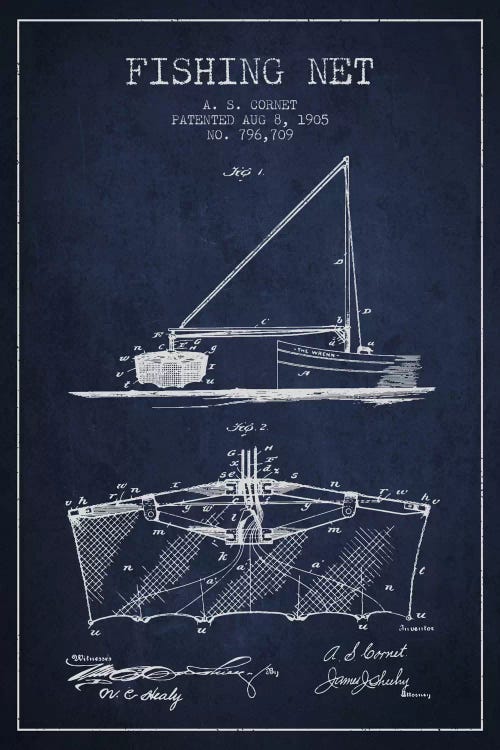 Fishing Net Navy Blue Patent Blueprint