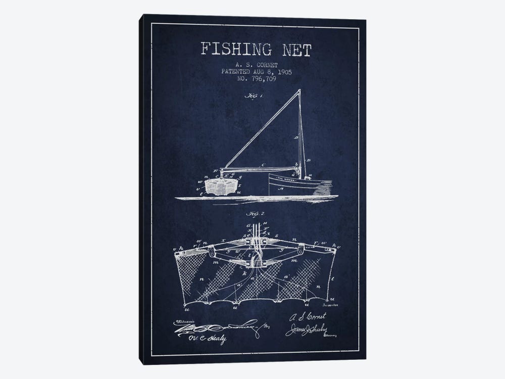 Fishing Net Navy Blue Patent Blueprint by Aged Pixel 1-piece Canvas Artwork