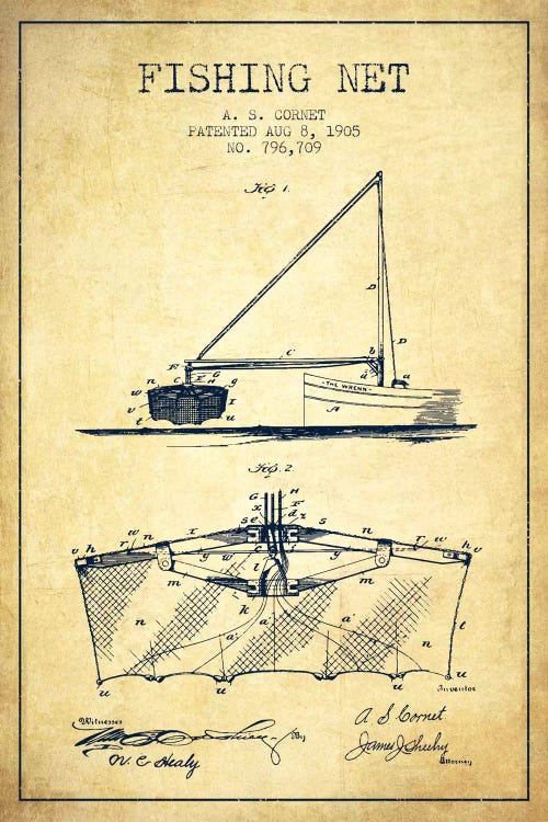 Fishing Net Vintage Patent Blueprint