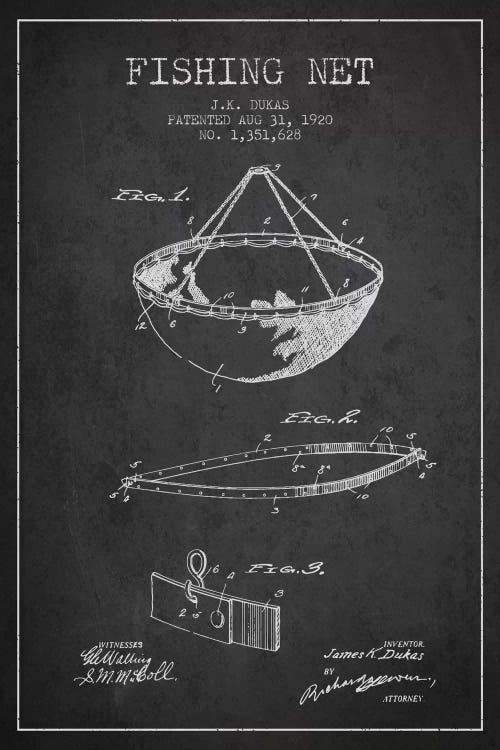 Fishing Net Charcoal Patent Blueprint