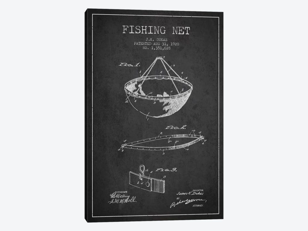 Fishing Net Charcoal Patent Blueprint by Aged Pixel 1-piece Canvas Print