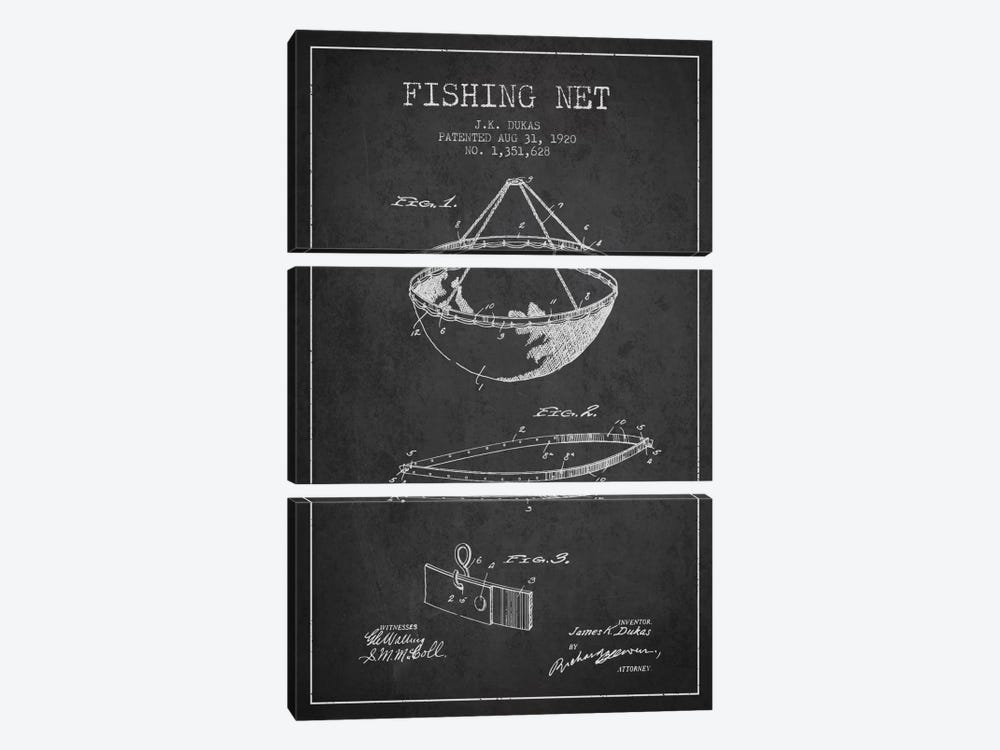 Fishing Net Charcoal Patent Blueprint by Aged Pixel 3-piece Canvas Print