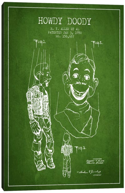 Howdy Doody Green Patent Blueprint Canvas Art Print - Aged Pixel: Toys & Games