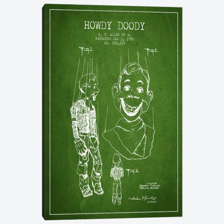 Howdy Doody Green Patent Blueprint Canvas Print #ADP127} by Aged Pixel Art Print