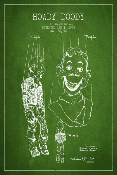 Toy & Game Blueprints: Howdy Doody Green Patent Blueprint by Aged Pixel