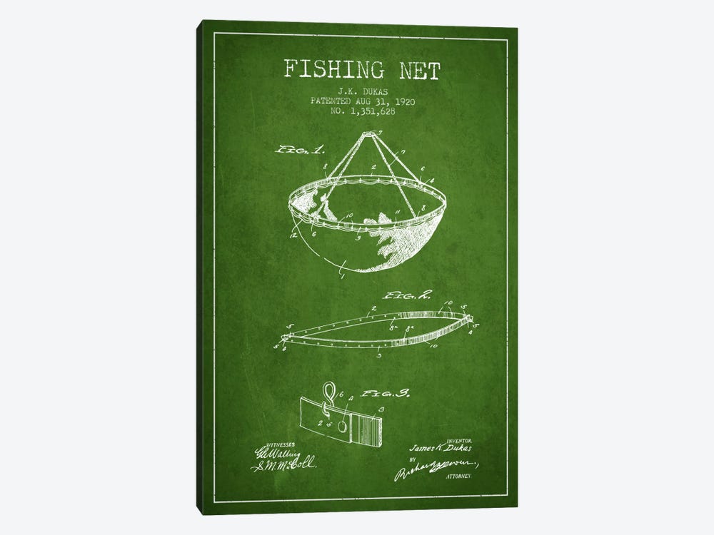 Fishing Net Green Patent Blueprint by Aged Pixel 1-piece Canvas Print