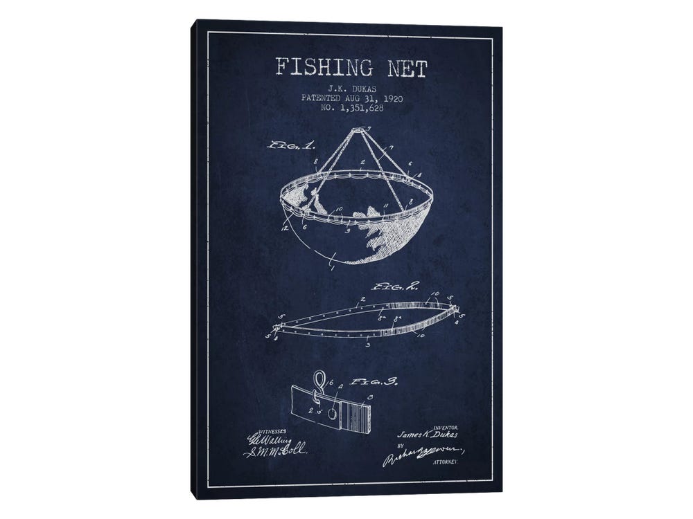 Fishing Net Navy Blue Patent Blueprint Art Pr - Art Print