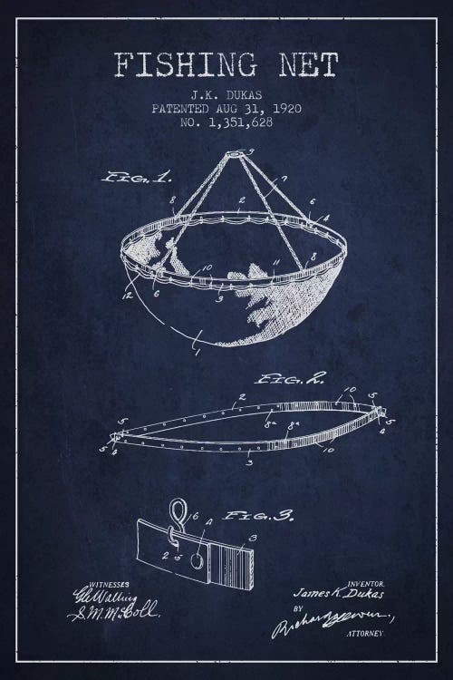 Fishing Net Navy Blue Patent Blueprint by Aged Pixel wall art