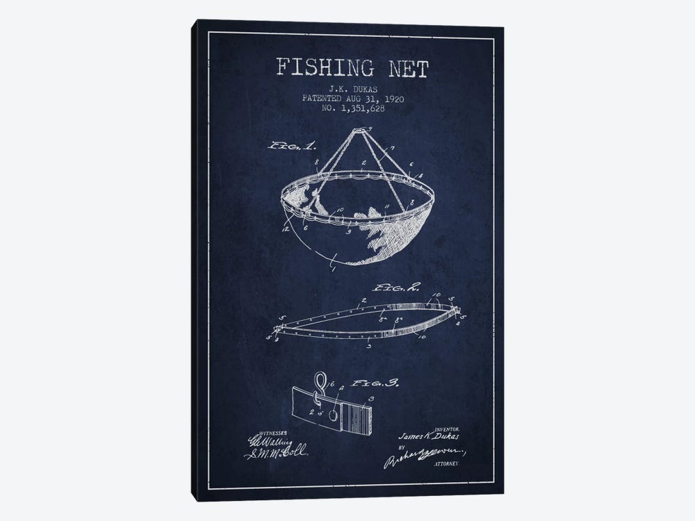 Fishing Net Navy Blue Patent Blueprint by Aged Pixel 1-piece Canvas Art